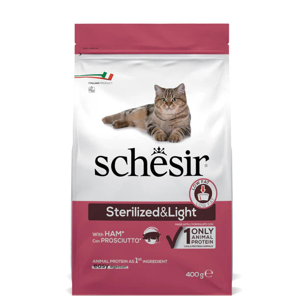 Schesir Sterilized&Light con Prosciutto 400g Crocchette Gatti Sterilizzati Schesir Sterilized&Light con Prosciutto 400g Crocchette Gatti Sterilizzati